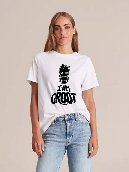 Women's Casual Groot Marvel Printed Round Neck Short Sleeve T-Shirt