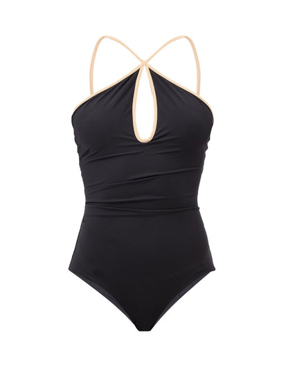 Solid Cutout One-Piece Swimsuit and Coverup