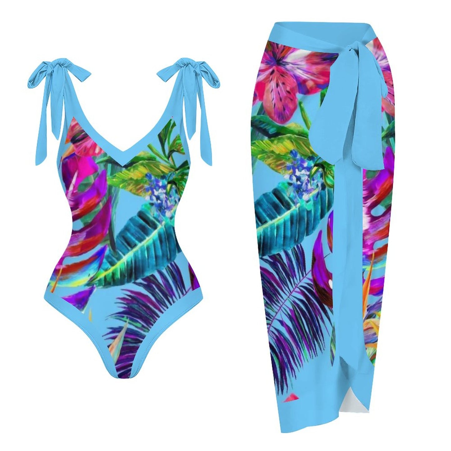 Casual Printed One Piece Swimsuit And Cover Up 2306102468