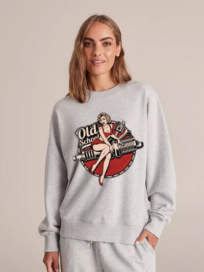 Unisex Round Neck Casual Printed Long Sleeve Sweatshirt