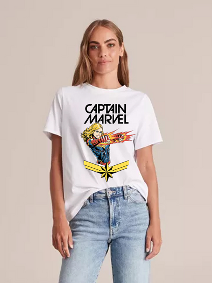 Women's Casual Captain Marvel Printed Round Neck Short Sleeve T-Shirt