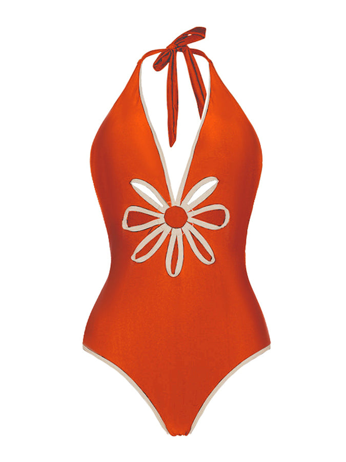 Fashion Deep V One Piece Swimsuit Set