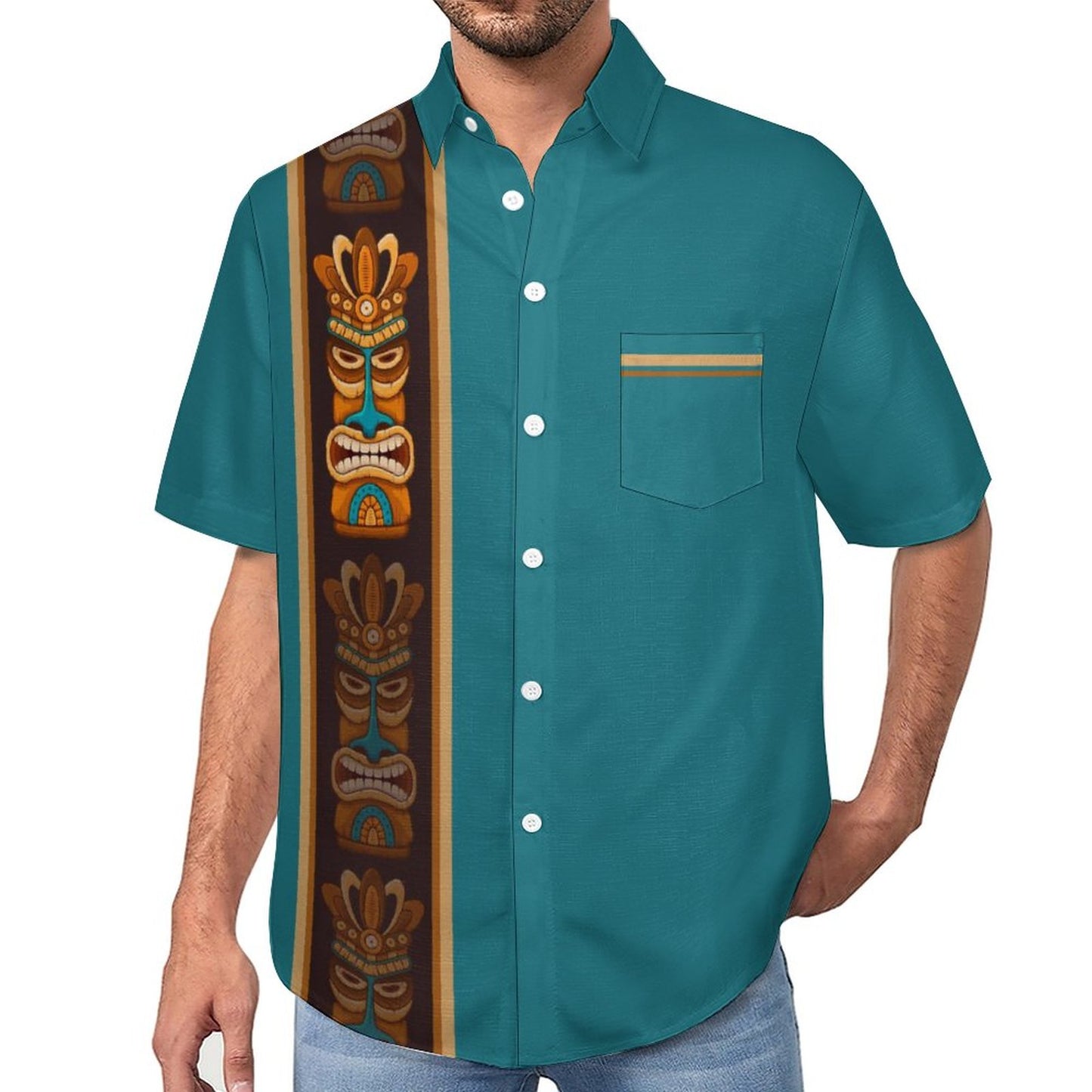 Striped Geometric Print Hawaiian Men's Casual Shirt