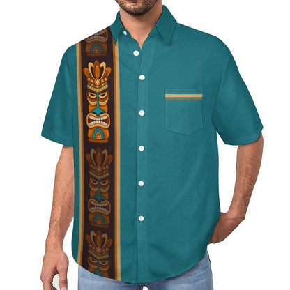 Striped Geometric Print Hawaiian Men's Casual Shirt