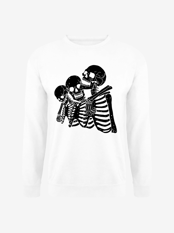 Unisex Round Neck Casual Skeleton Printed Long Sleeve Sweatshirt