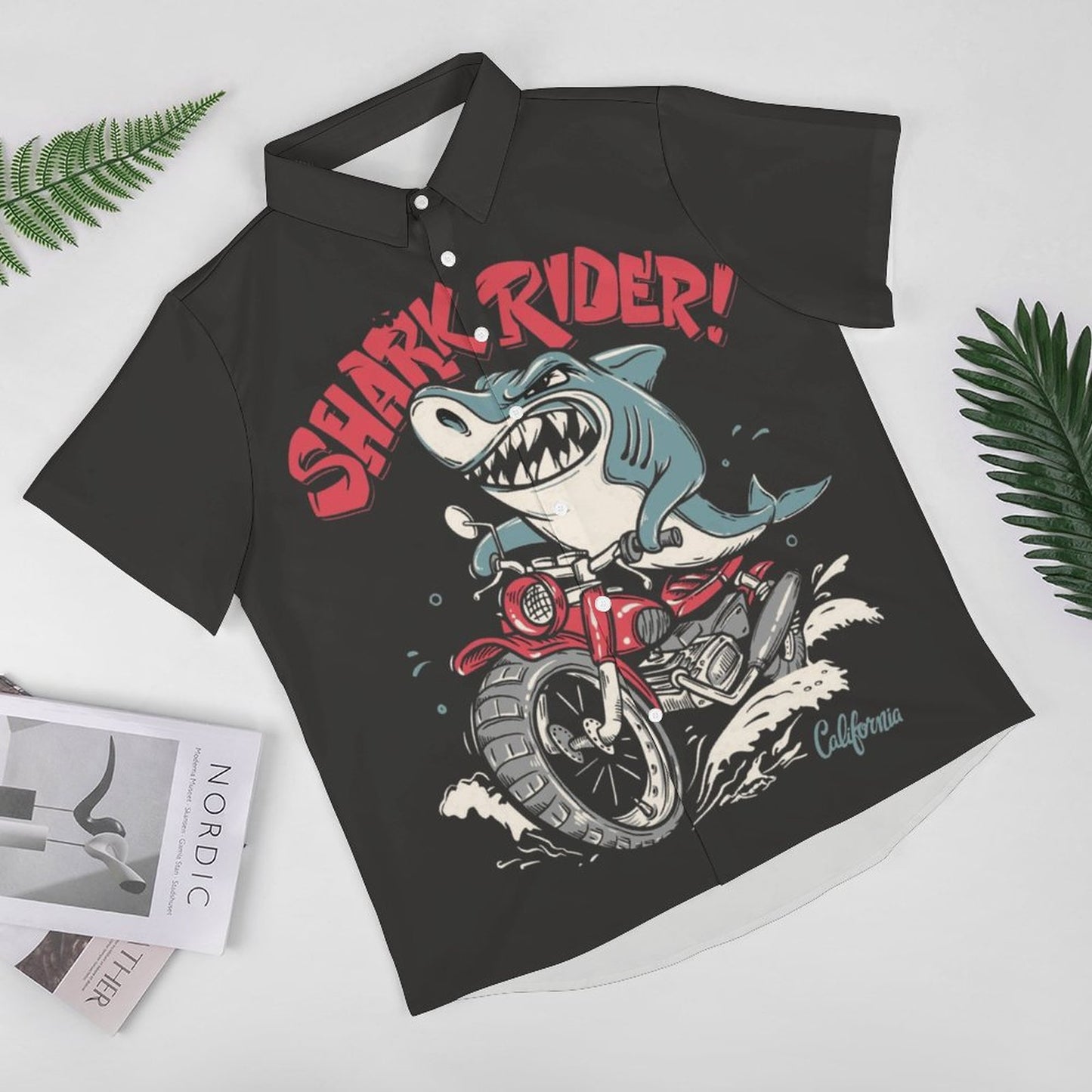 Men's Hawaiian Shark Print Resort Shirt