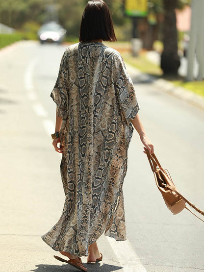 Animal Printed Loose Pocket Beach Cover-Up