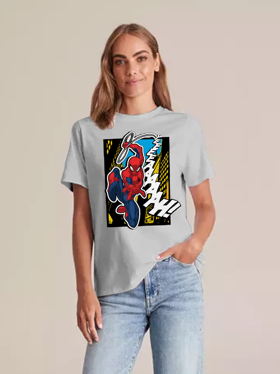 Women's Casual Spiderman Printed Round Neck Short Sleeve T-Shirt
