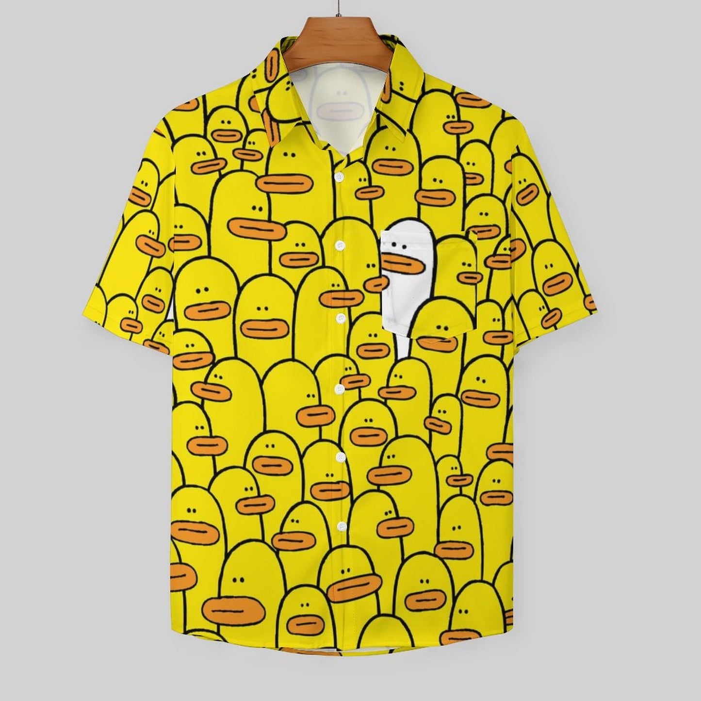 Men's Little Yellow Duck Print Casual Short Sleeve Shirt 2306102378