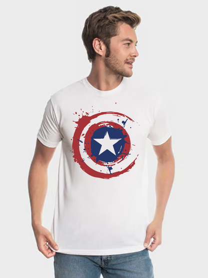 Men's Casual Captain America Printed Round Neck Short Sleeve T-Shirt