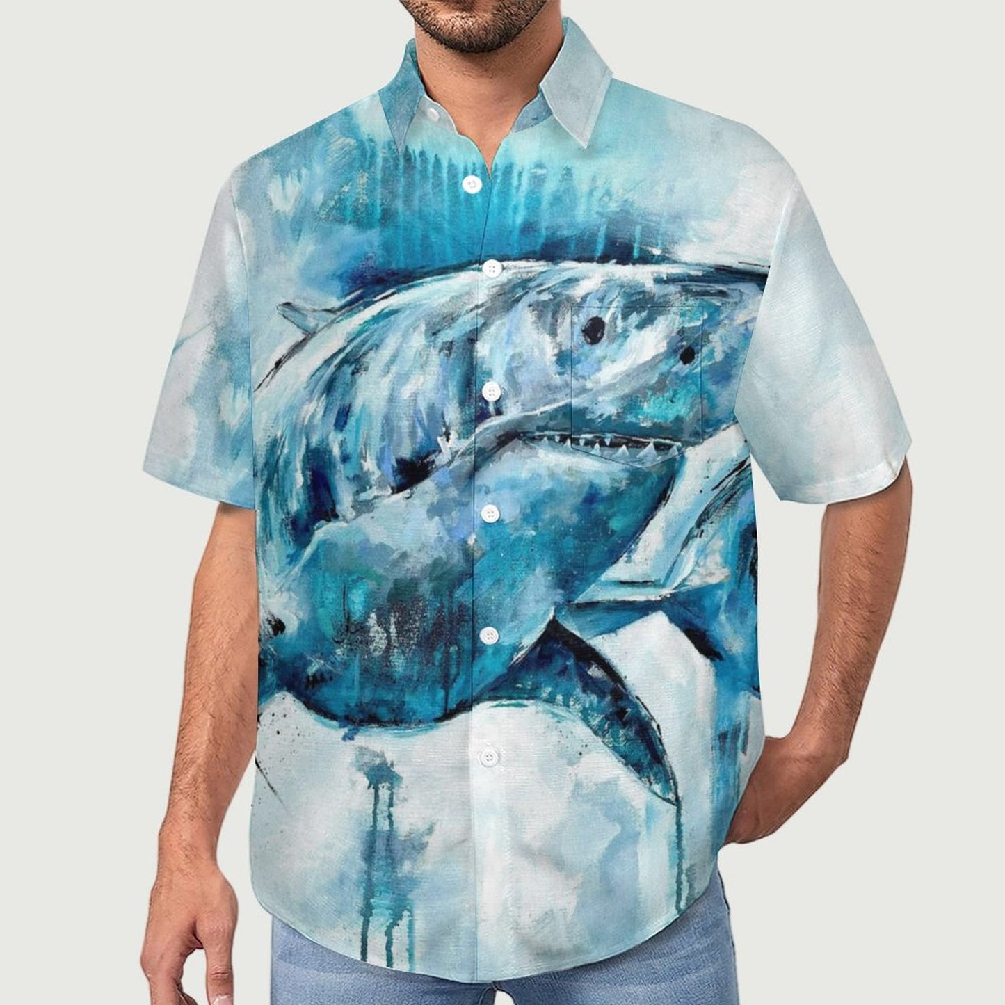Men's Shark Painted Art Print Vacation Hawaiian Shirt 2305106283