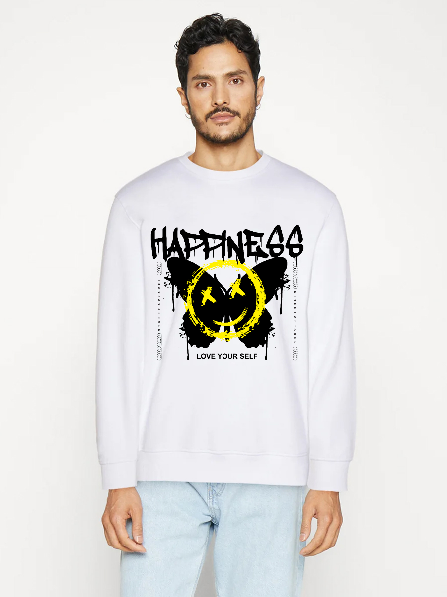 Men's Happiness Round Neck Casual Printed Long Sleeve Sweatshirt