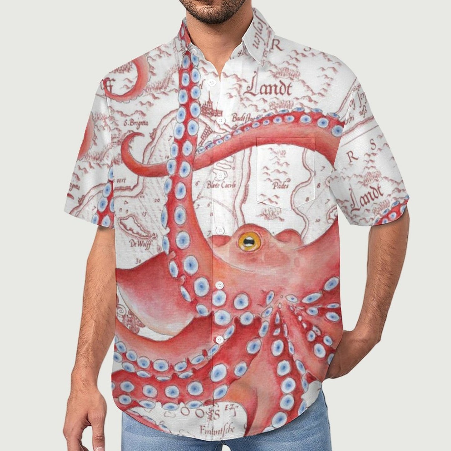 Men's Octopus Painted Art Print Vacation Hawaiian Shirt 2305106291