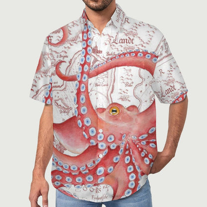 Men's Octopus Painted Art Print Vacation Hawaiian Shirt 2305106291