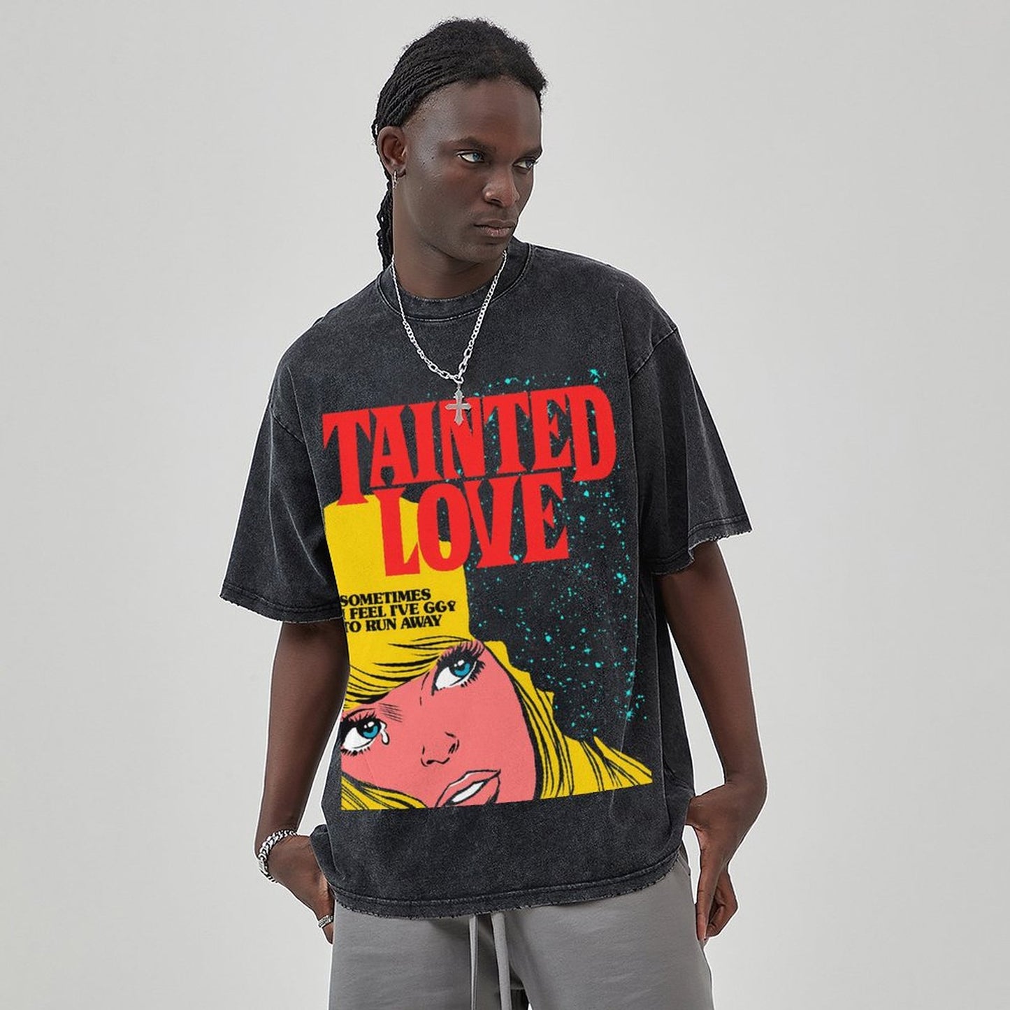 Tainted Love Unisex Vintage Solid Wash Denim T-Shirts