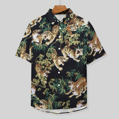 Cotton Tiger Breast Pocket Short Sleeve Resort Shirt 2306100687
