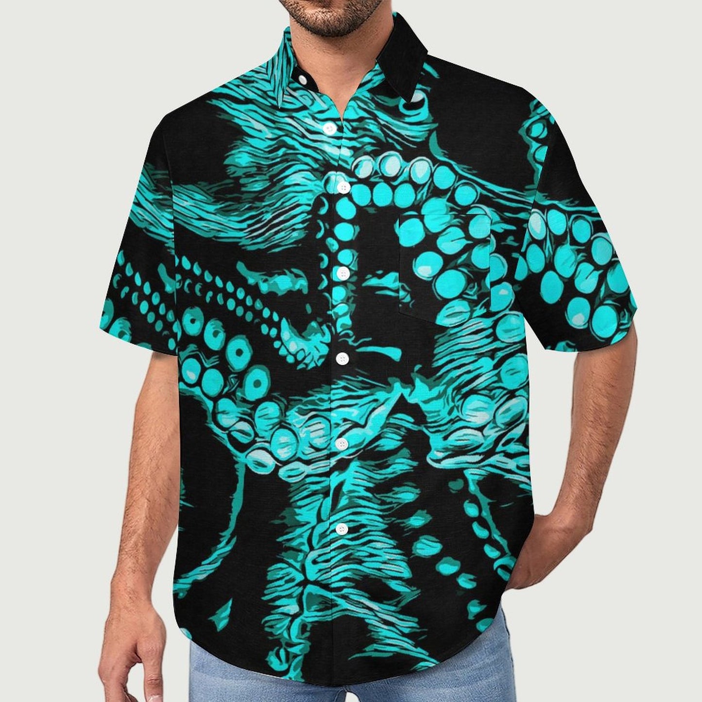 Men's Octopus Painted Print Vacation Hawaiian Shirt 2305106284