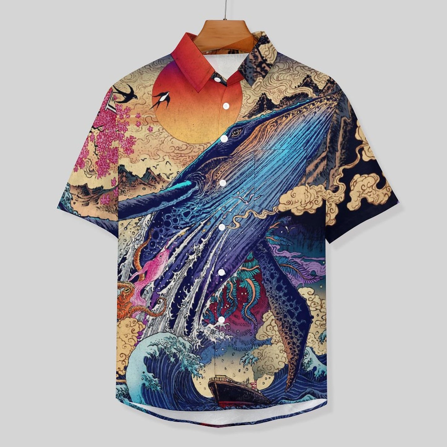 Men's Ukiyo-e Sea Life Print Vacation Hawaiian Shirt 2305106995