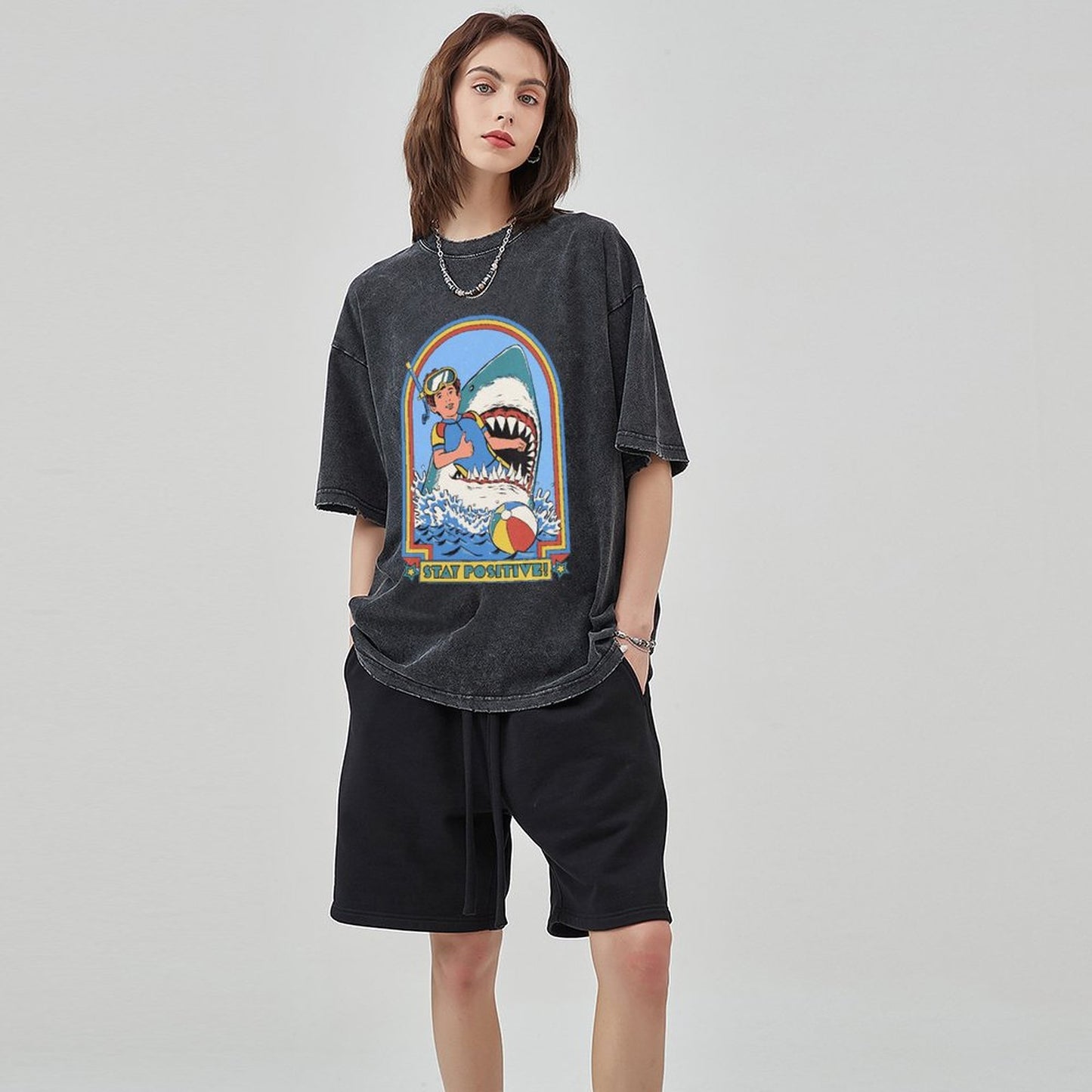Unisex Vintage Solid Wash Denim T-Shirts 2306101203