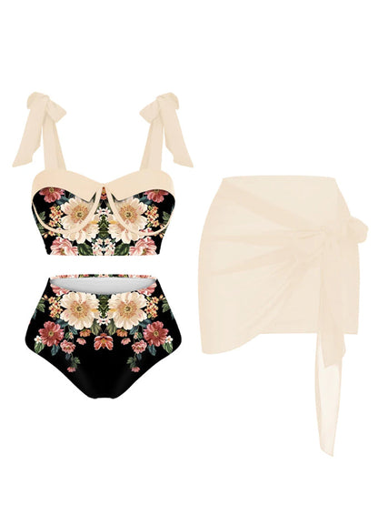 Printed Panel Chic One Piece Swimsuit and Coverup