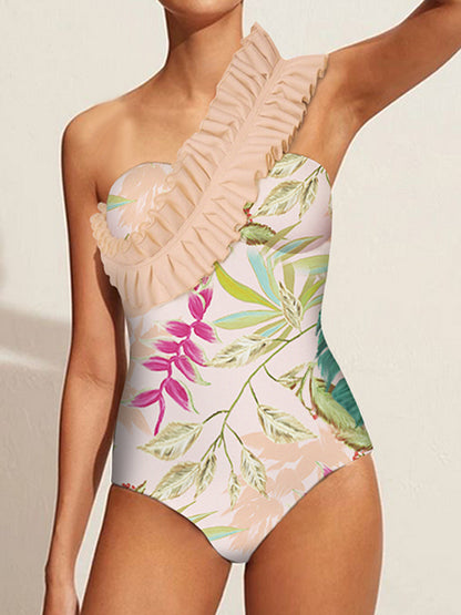 Botanical Print One Piece Swimsuits and Skirt