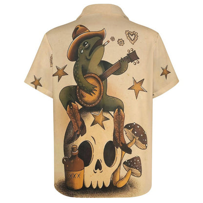 Men's Hawaiian Frog Print Casual Short Sleeve Shirt 2306102686