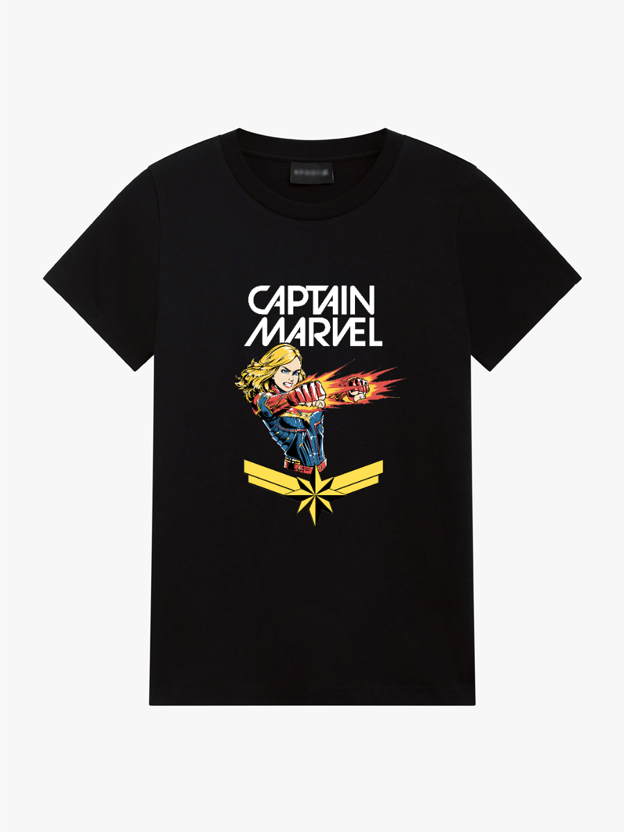 Women's Casual Captain Marvel Printed Round Neck Short Sleeve T-Shirt