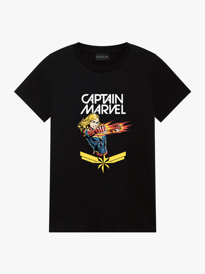 Women's Casual Captain Marvel Printed Round Neck Short Sleeve T-Shirt