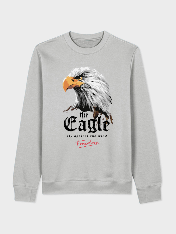 Unisex Round Neck Casual Eagle Printed Long Sleeve Sweatshirt