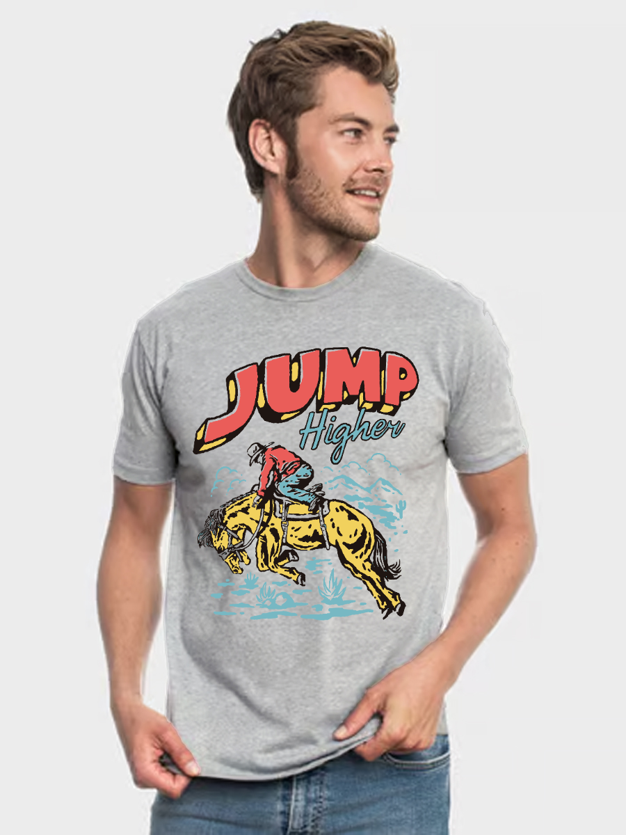 Men's Casual Jump Printed Round Neck Short Sleeve T-Shirt