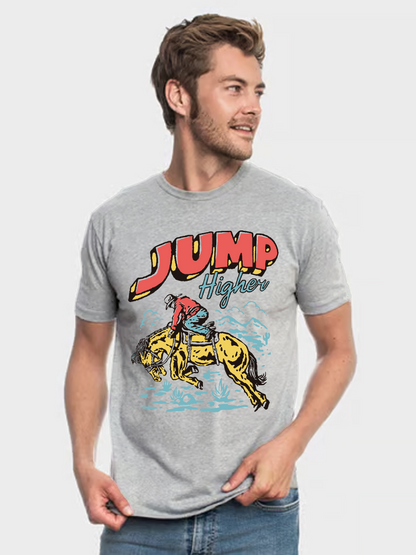 Men's Casual Jump Printed Round Neck Short Sleeve T-Shirt