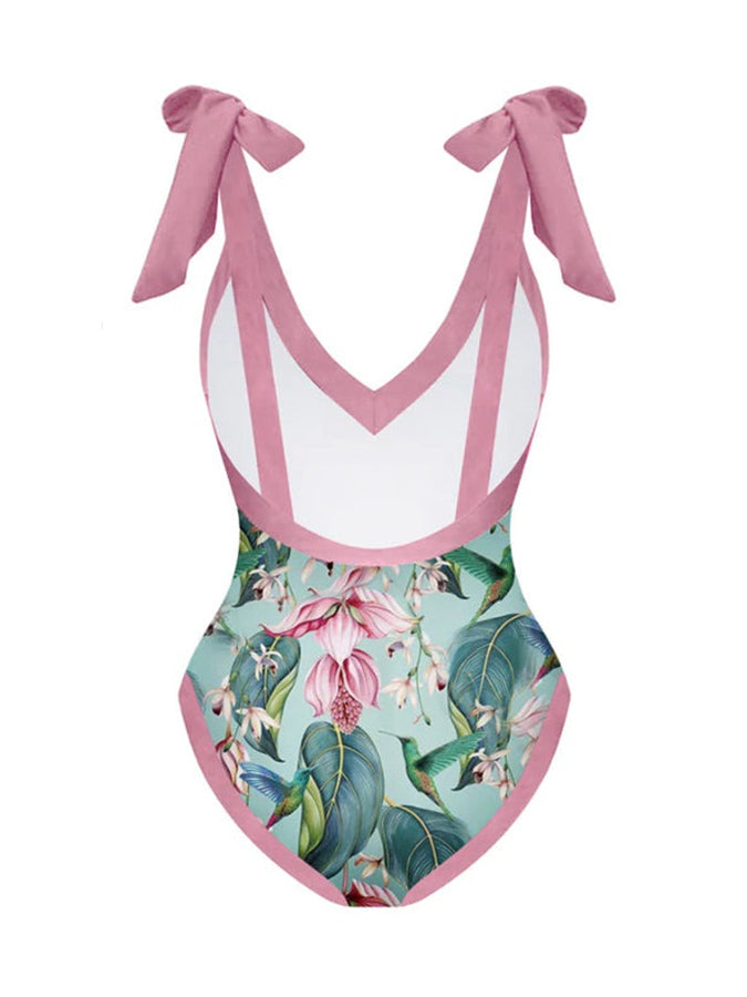 Fashion Colorblock Print Swimsuit Set