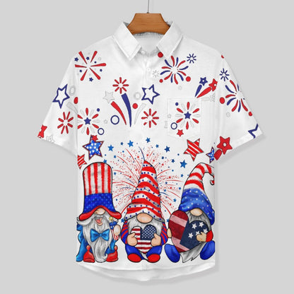 Independence Day Flag Midget Chest Pocket Linen Short Sleeve Shirt 2306101233
