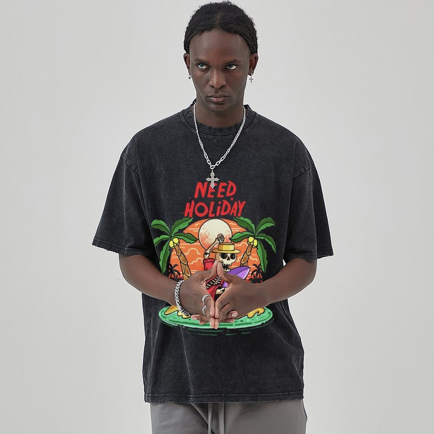 Unisex Vintage Solid Wash T-Shirts 2305104078