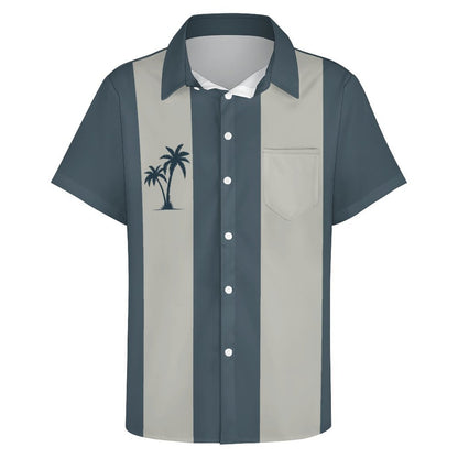 Men's Hawaiian Stripe Coconut Print Resort Shirt