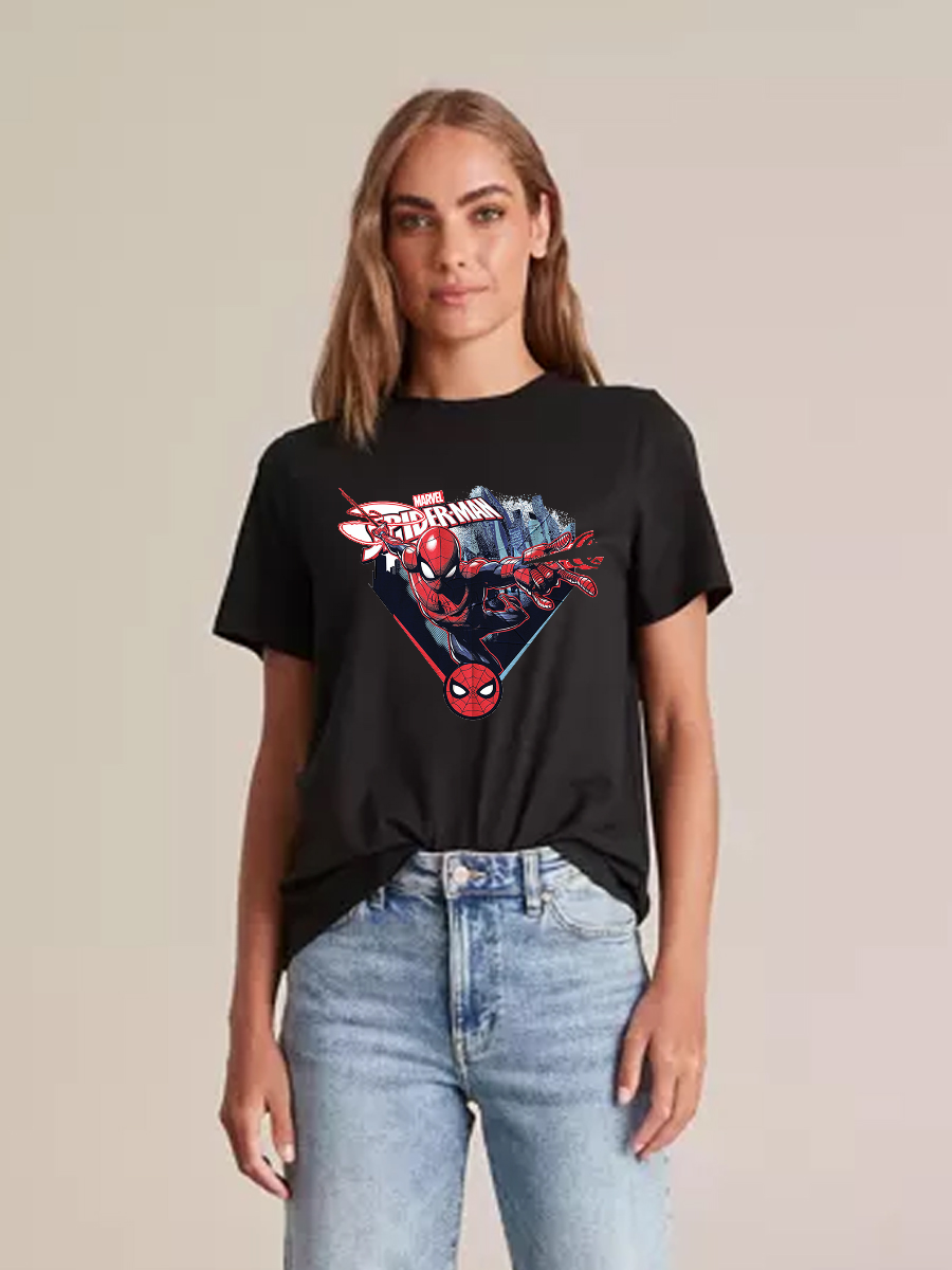 Women's Casual Marvel Spider-Man Printed Round Neck Short Sleeve T-Shirt