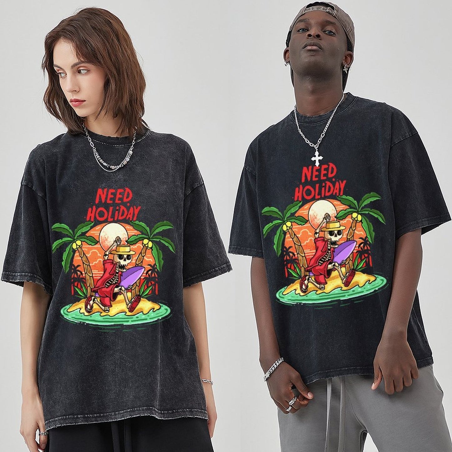 Unisex Vintage Solid Wash T-Shirts 2305104078