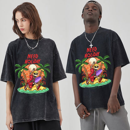 Unisex Vintage Solid Wash T-Shirts 2305104078