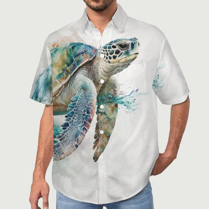 Men's Watercolor Turtle Art Print Vacation Hawaiian Shirt