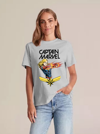 Women's Casual Captain Marvel Printed Round Neck Short Sleeve T-Shirt