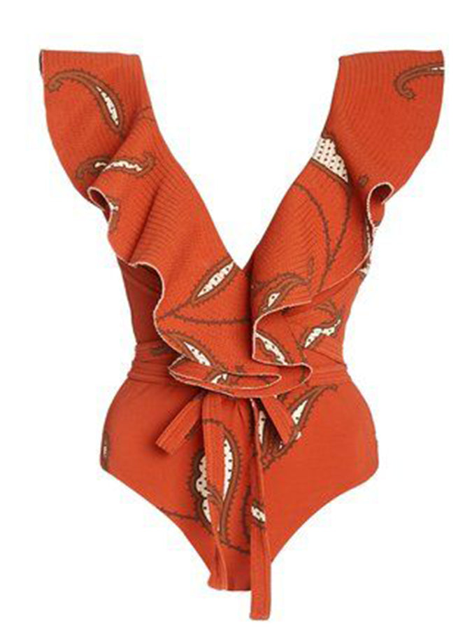 Ruffled Printed One Piece Swimsuit and Cover Up
