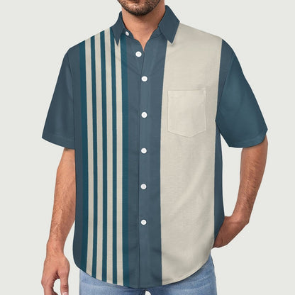 Men's Striped Print Front Button Soft Breathable Chest Pocket Casual Shirt