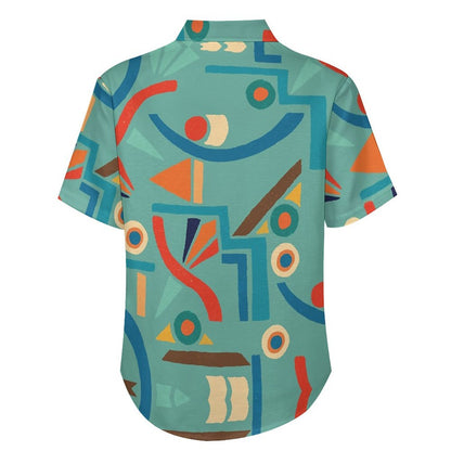 Geometric Pattern Breast Pocket Short Sleeve Shirt 2306100690