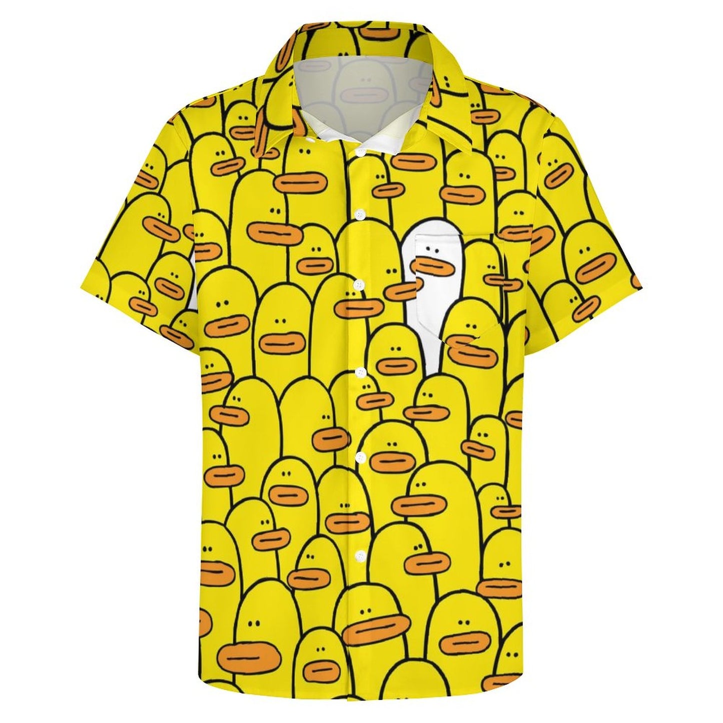 Men's Little Yellow Duck Print Casual Short Sleeve Shirt 2306102378