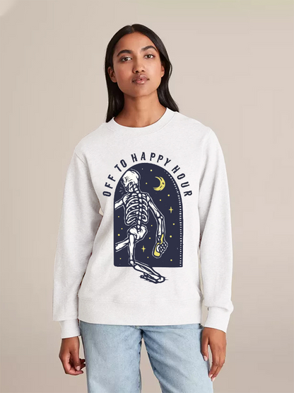 Unisex Round Neck Casual Skeleton Printed Long Sleeve Sweatshirt