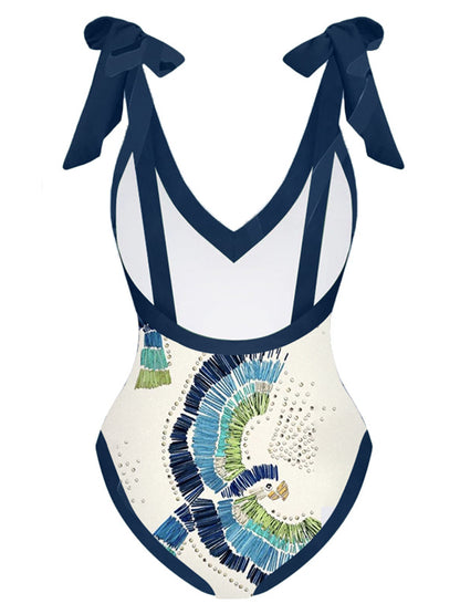 Deep V Print One Piece Swimsuit and Cover Up
