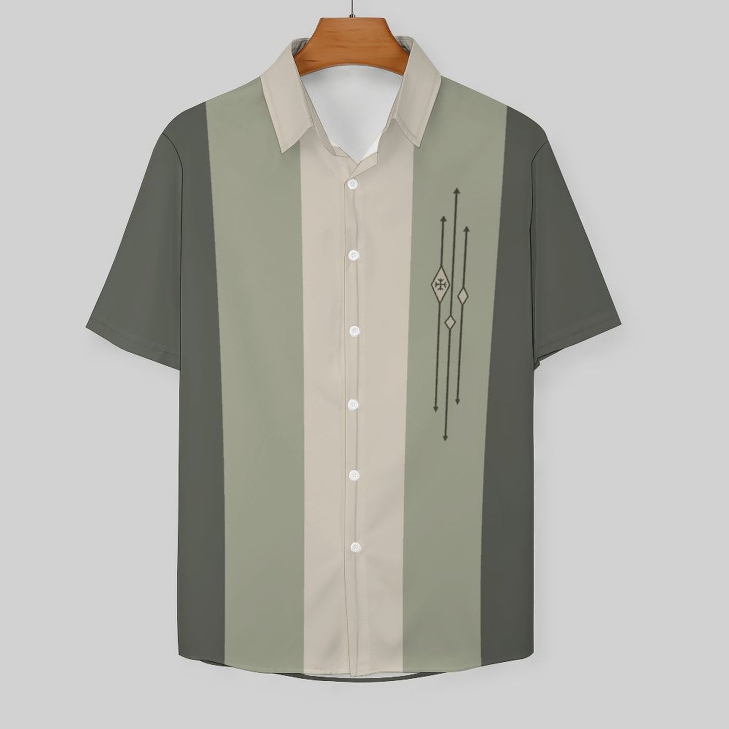 Mens Color-block Striped Casual Breathable Short Sleeve Bowling Shirt
