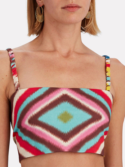 Fashion Colorblock Print Bikini Set And Skirt
