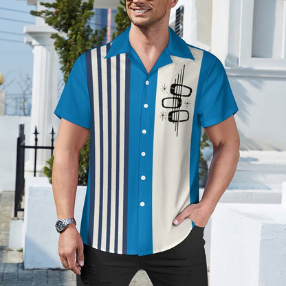 Striped Geometric Print Hawaiian Men's Casual Shirt