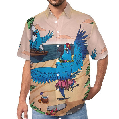 Men's Parrot Print Vacation Hawaiian Shirt 2306100691